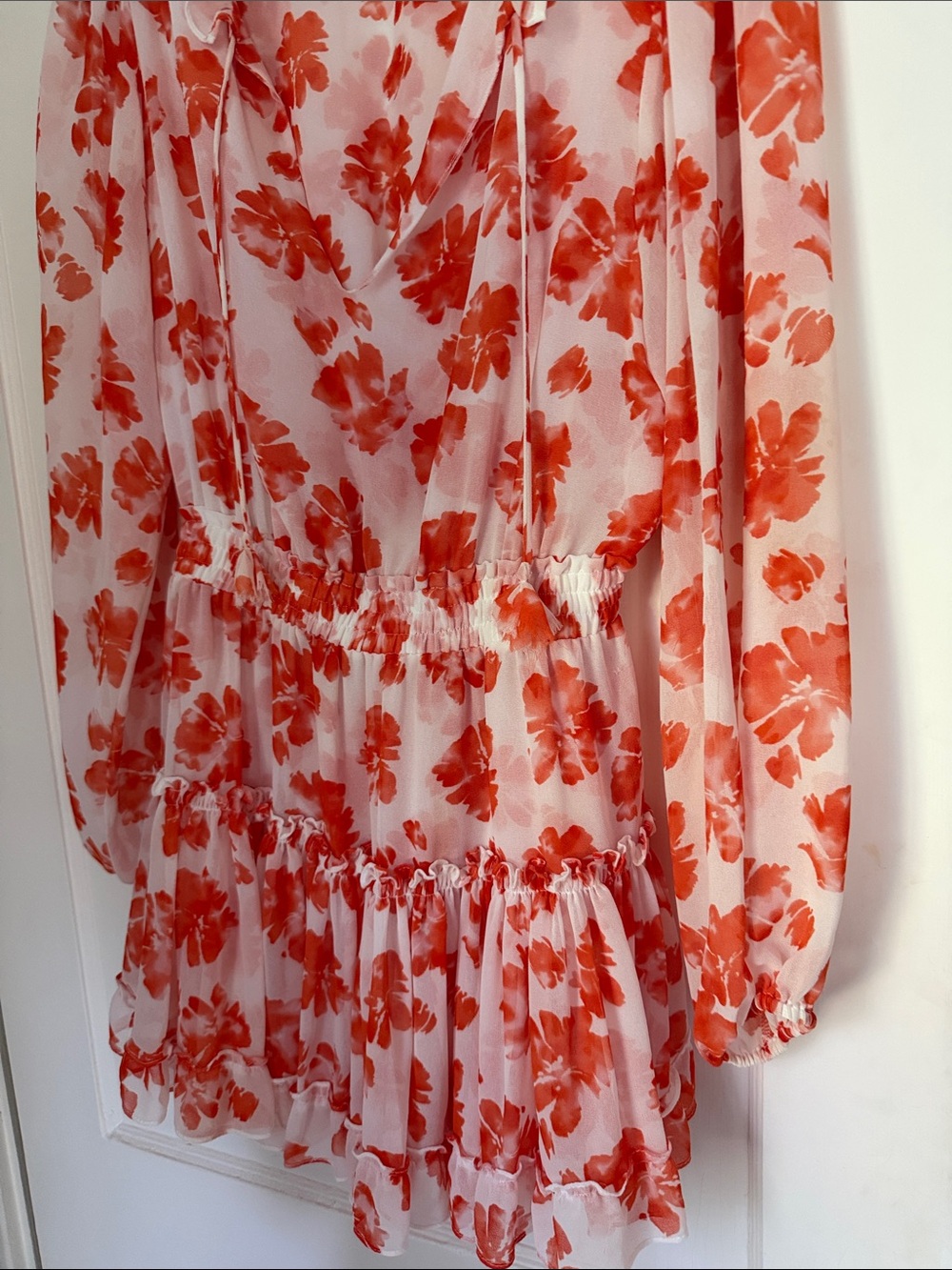 Misa Orange and White Floral Ruffle mini Dress - Picture 5 of 6